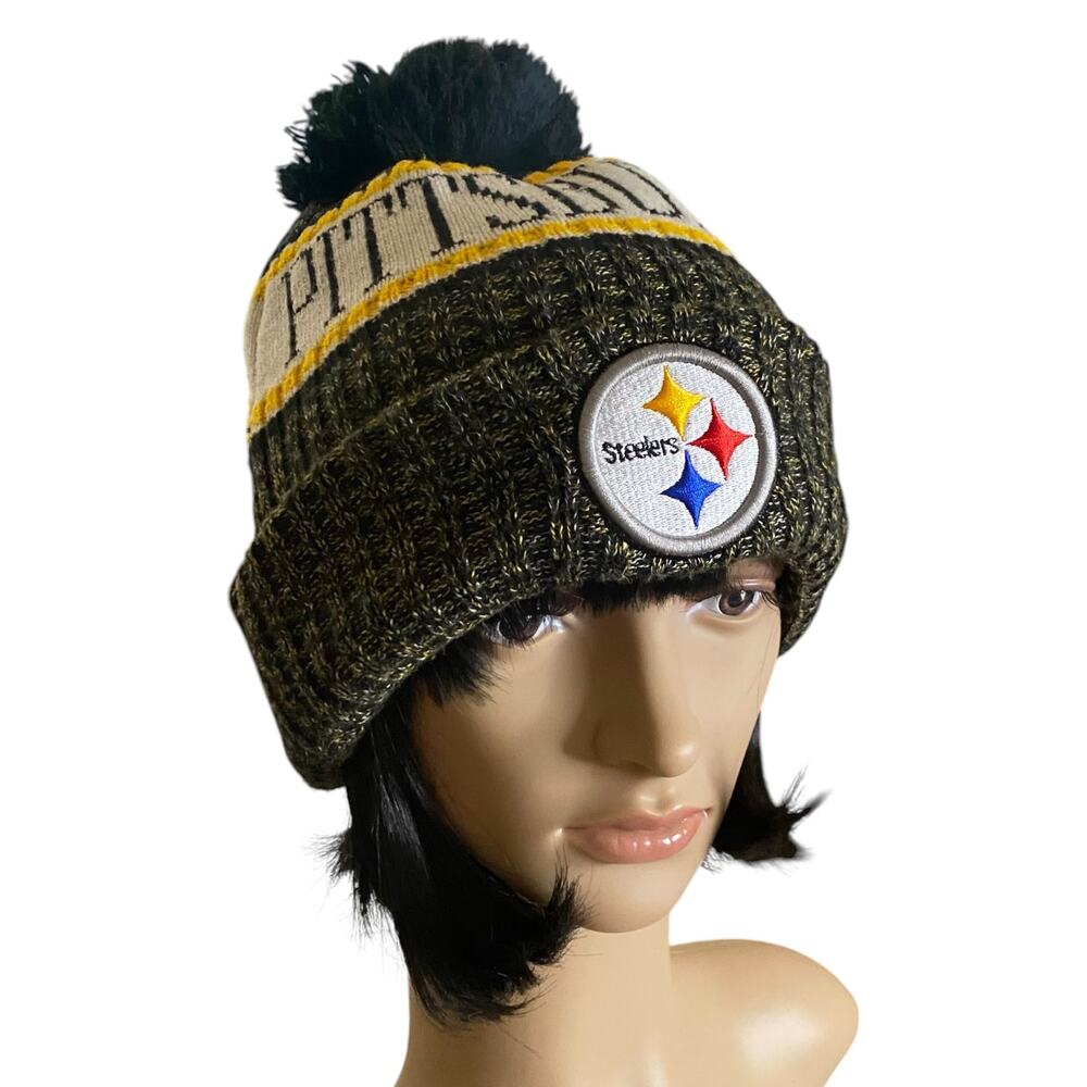 Authentic New Era NFL Pittsburgh Steelers Sideline Knit Pom Beanie Unisex O/S